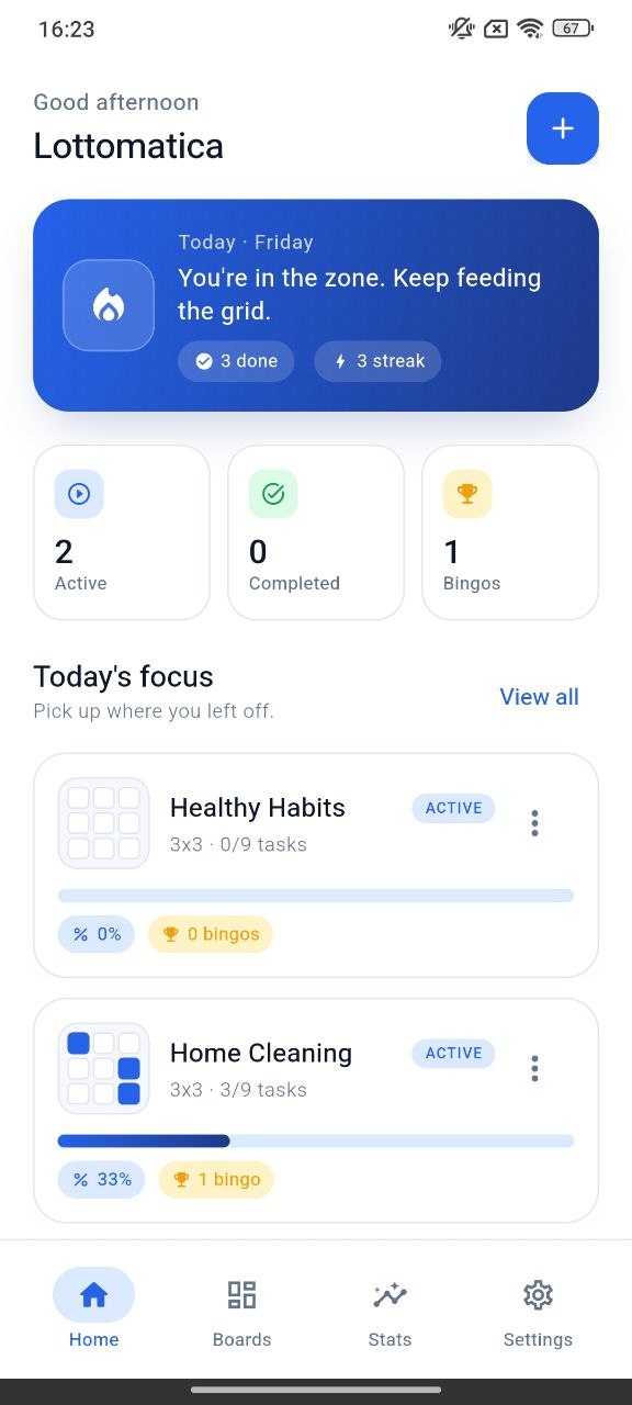 Home cleaning bingo board screen